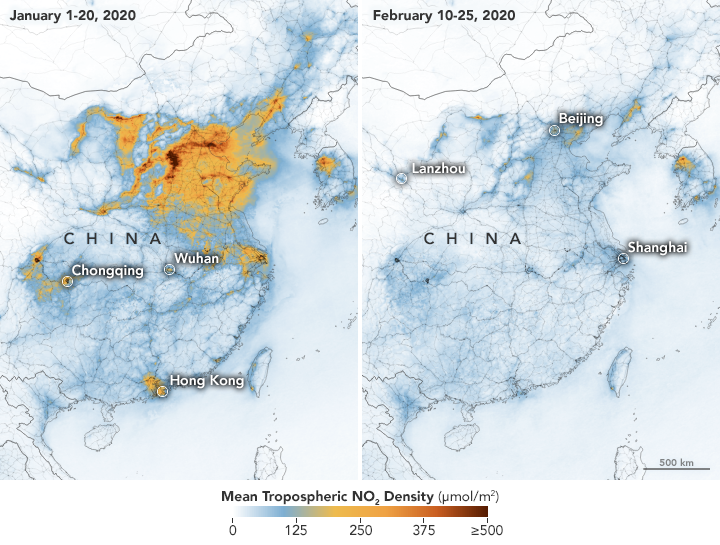 Airborne Nitrogen Dioxide Plummets Over China due to Corona